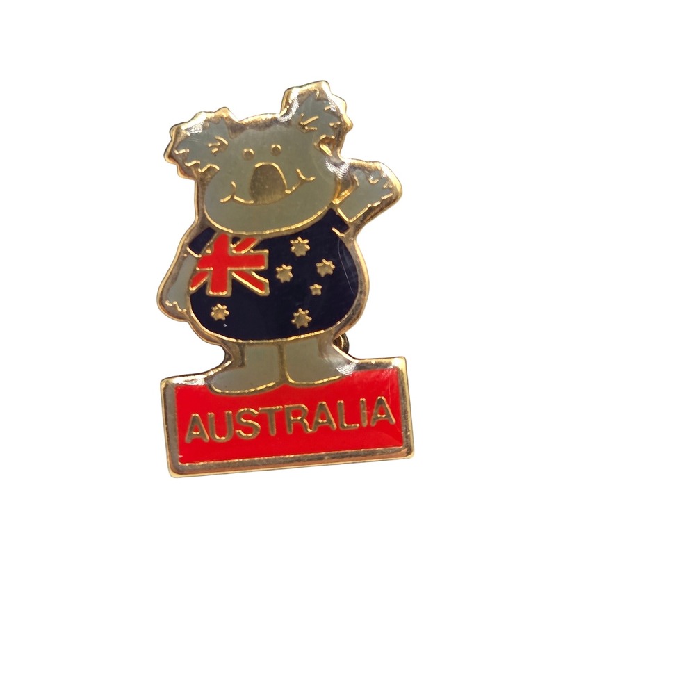 Vintage Australia Koala Bear Lapel Pin Gold Tone Enamel Souvenir Waving Mascot